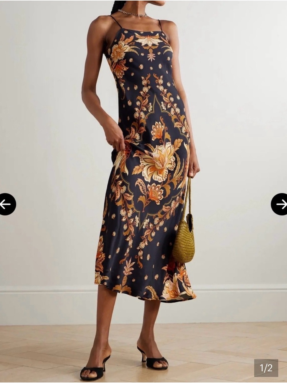 Farm Rio Black Majestic Garden Slip Dress